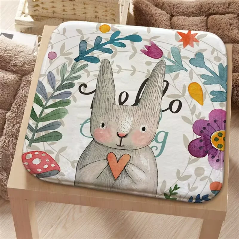 Rural Style Rabbit Pattern Square Cushion Anti Slip Breathable Office Dining Chair Mat Four Season Student Thick Seat Cushion