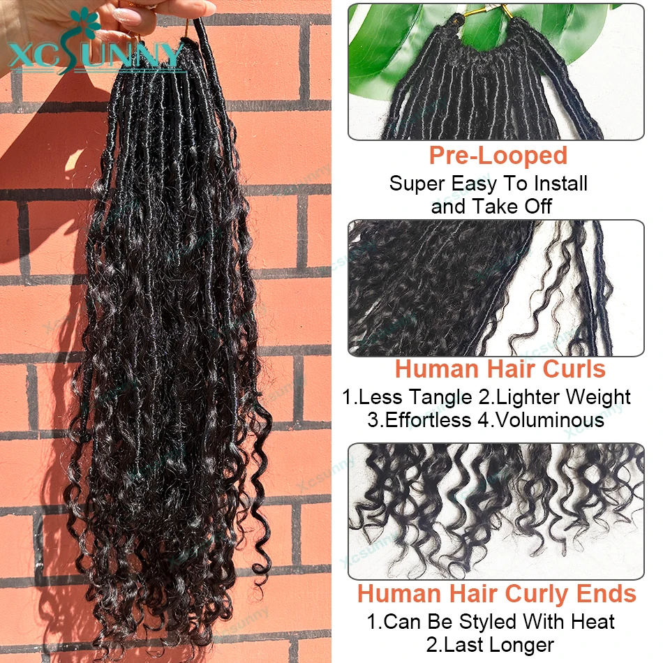 Gehaakte Boho Locs Met Menselijk Haar Krullen Pre Lusked Gehaakt Menselijk Haar Krullend Uiteinden Extensions Voor Zwarte Vrouwen Synthetische Locs