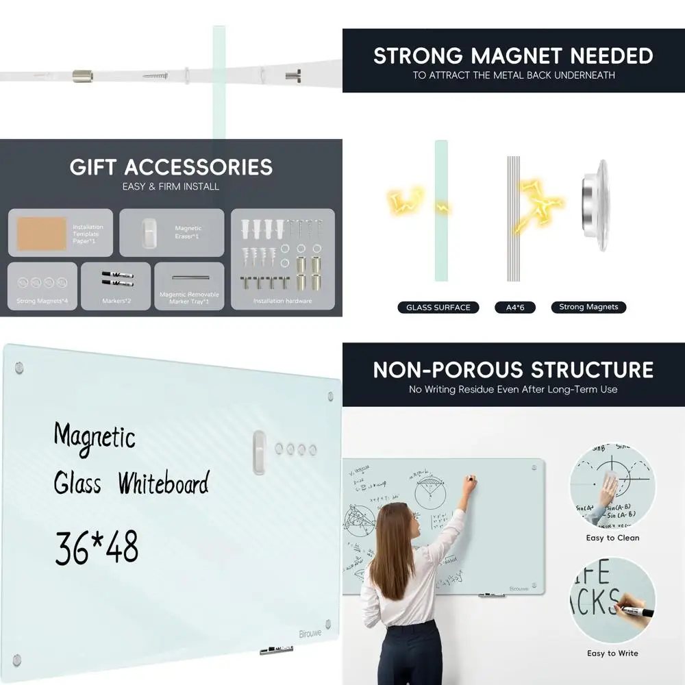 

Большая бескаркасная магнитная стеклянная доска 48x36 для использования в стене дома, офисе и школе
