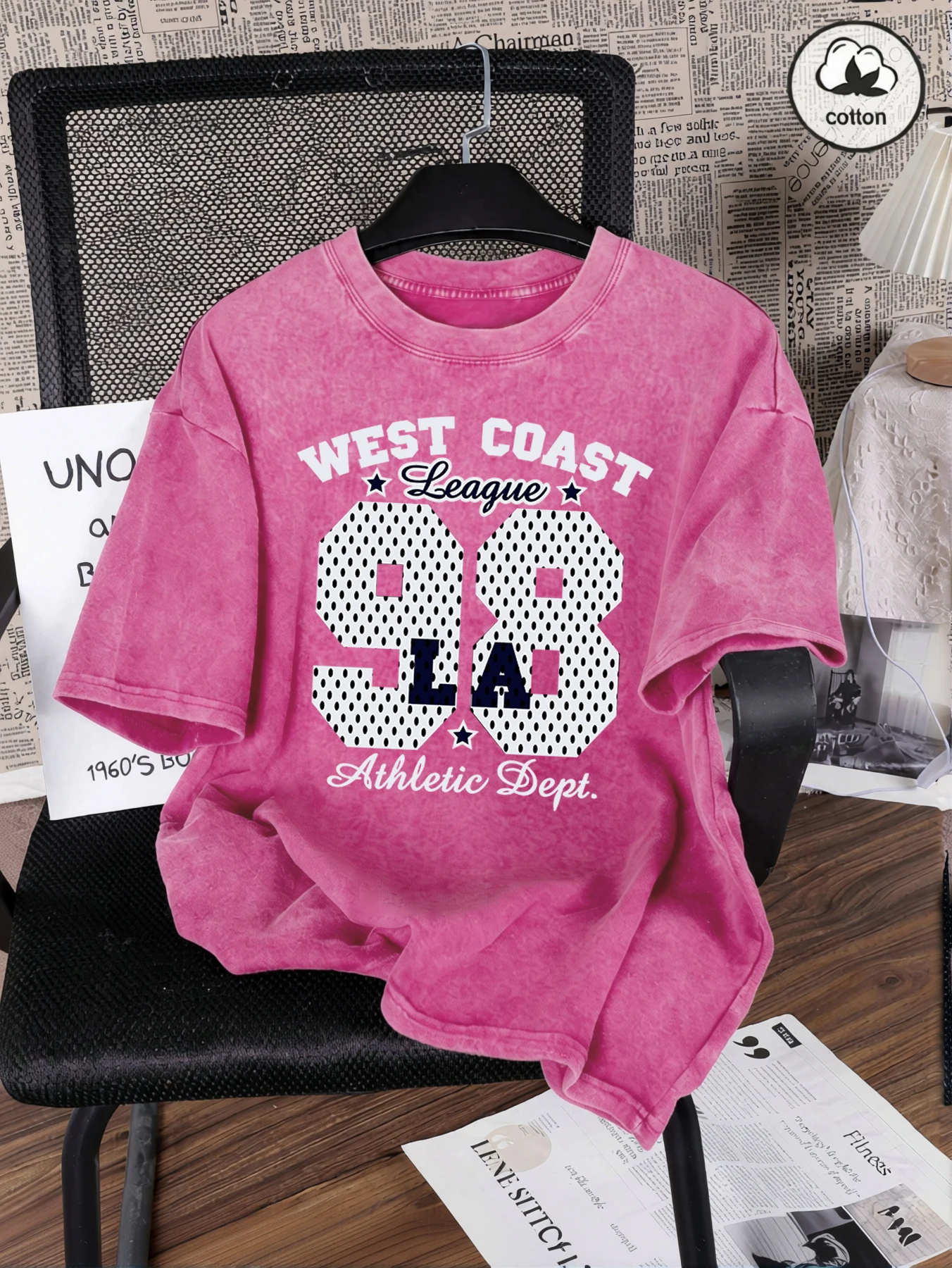 West Coast Athletic No.98 Printed Snow Wash Men T-Shirt Summer Breathable T Shirt Soft Washed Clothing Unisex All-Match Tops