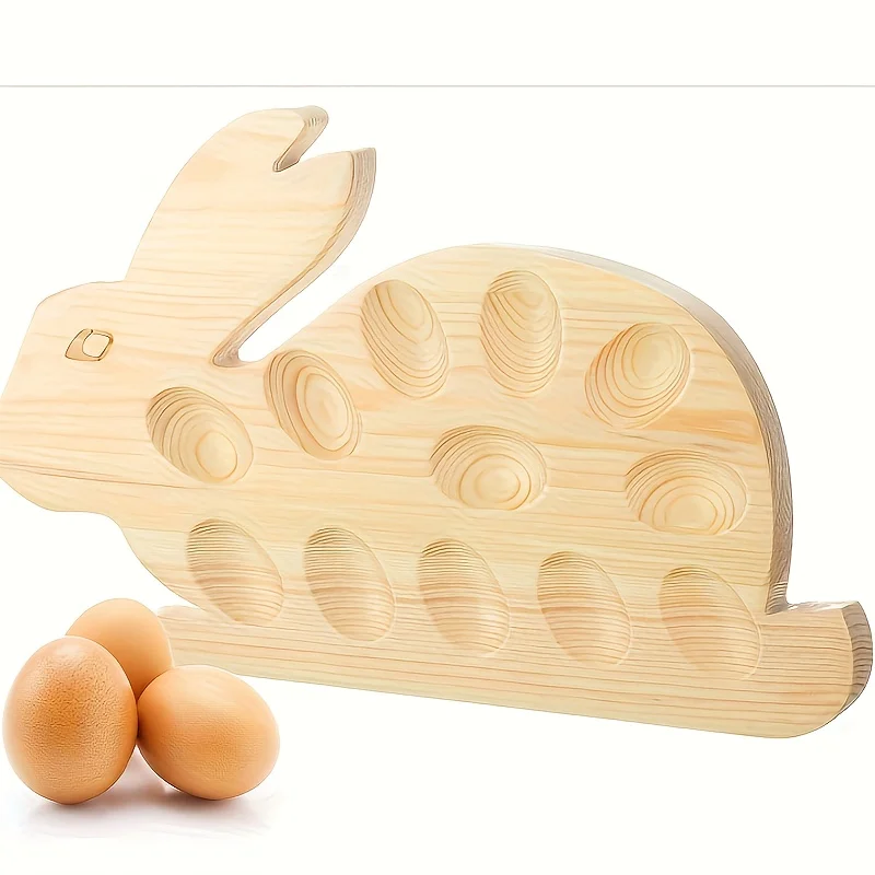 

1pc Bunny Egg Holder Easter Rabbit Egg Holder, Bunny Plate Egg Tray Deviled Egg Plate Pinewood Deviled Egg Dish For Easter Devil
