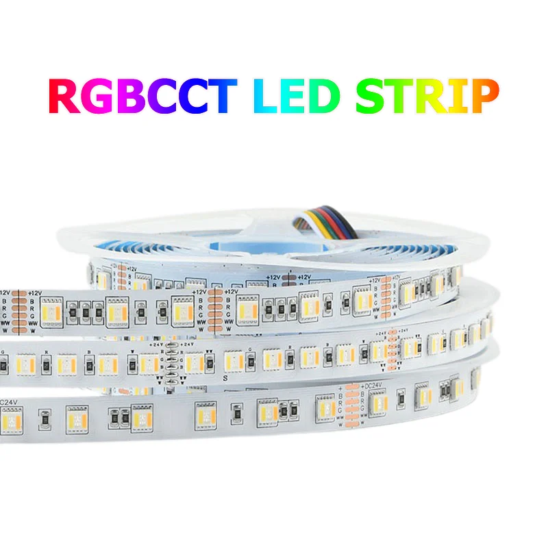 5m RGBCCT 5 in 1 LED Lights DC12V 24V 60leds 96leds 5050 RGBW RGBWW RGBCCT LED Tape 2700-6500K Dimmable Linear Ribbon for decor