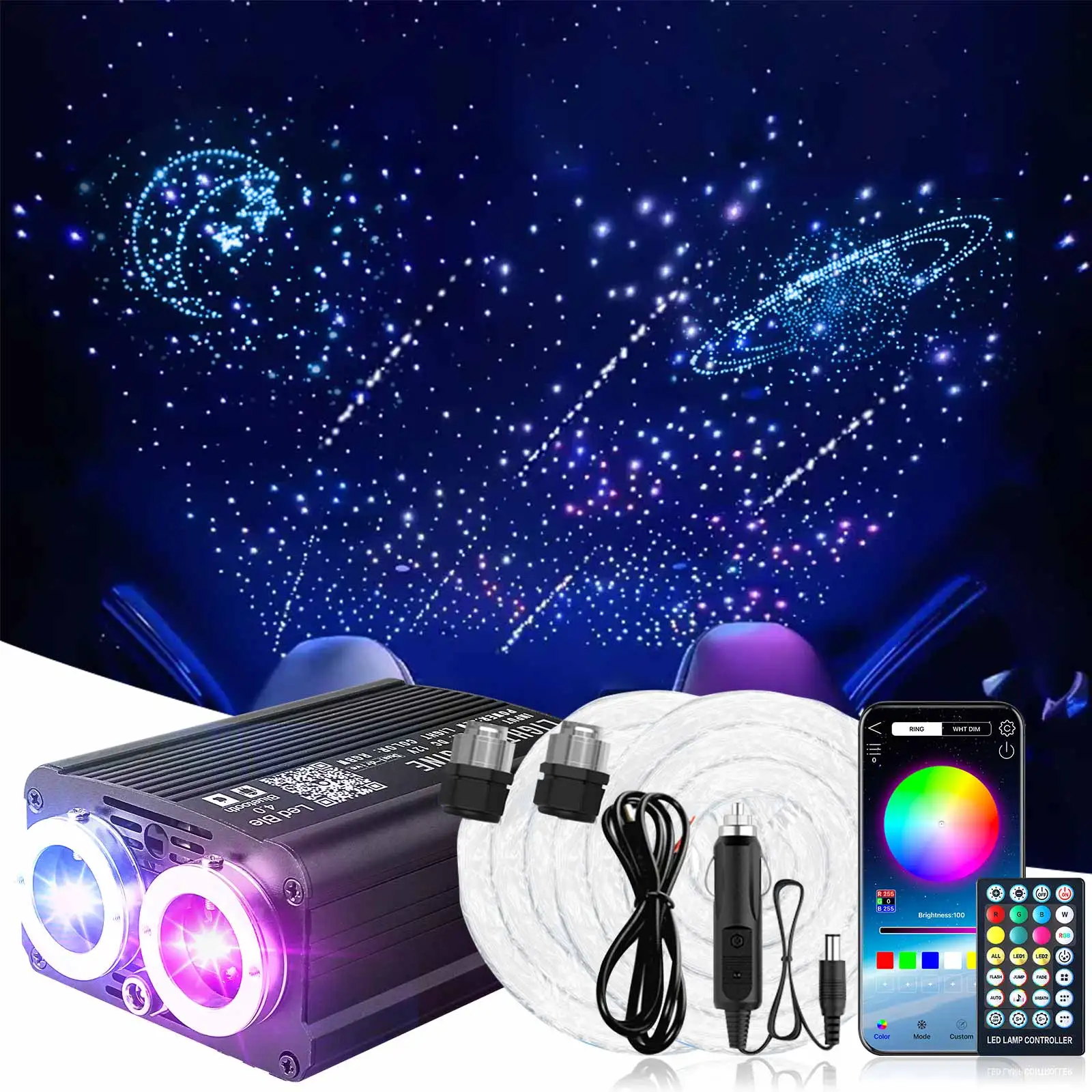 

32 Вт двусторонний оптоволоконный светильник RGB Starry Sky Top Kit Meteor Twinkle подходит для Cinemas, сценических транспортных средств, домашнего использования, DIY