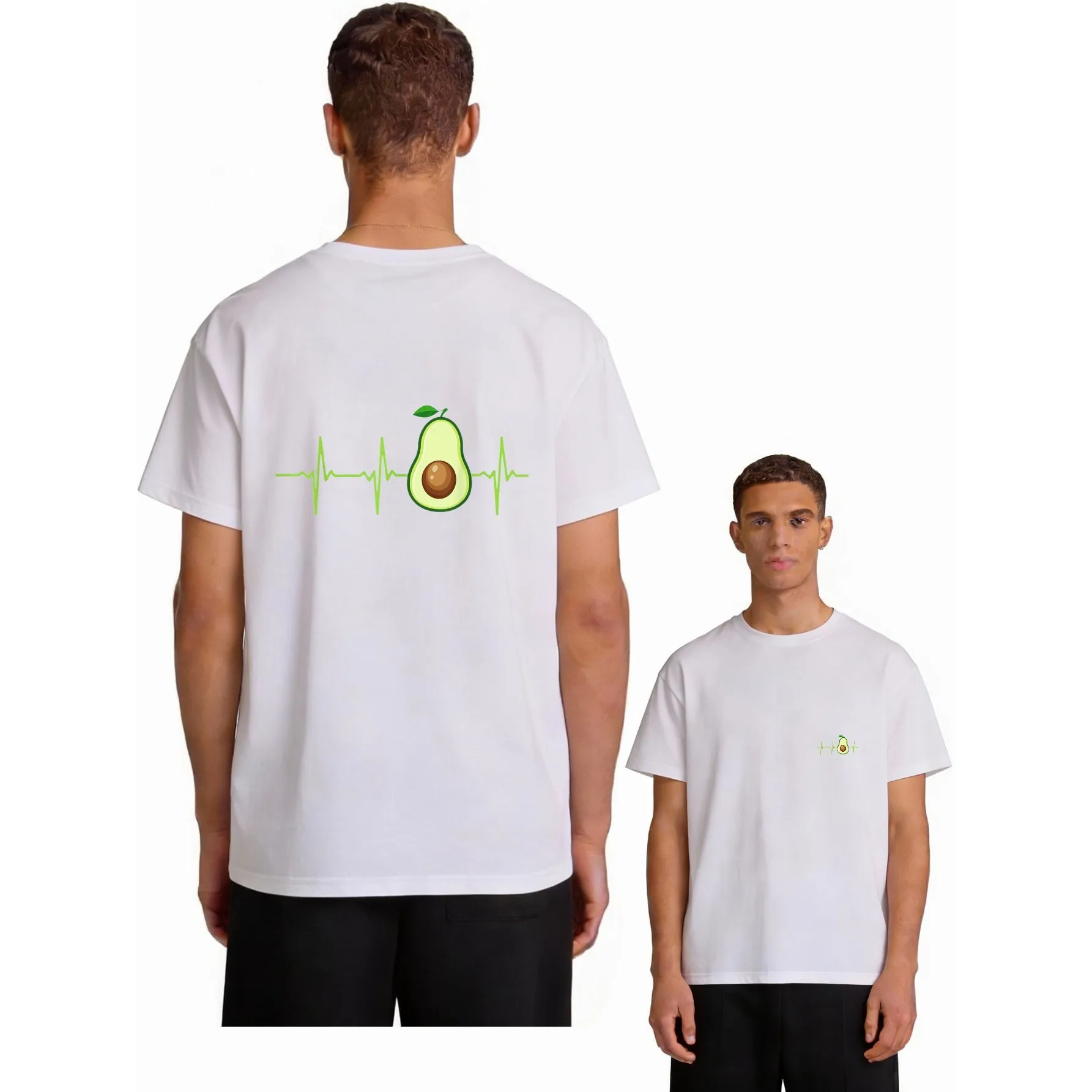 Avocado Heartbeat Graphic Tee Casual Cotton Short Sleeve T-Shirt Print Top for Men