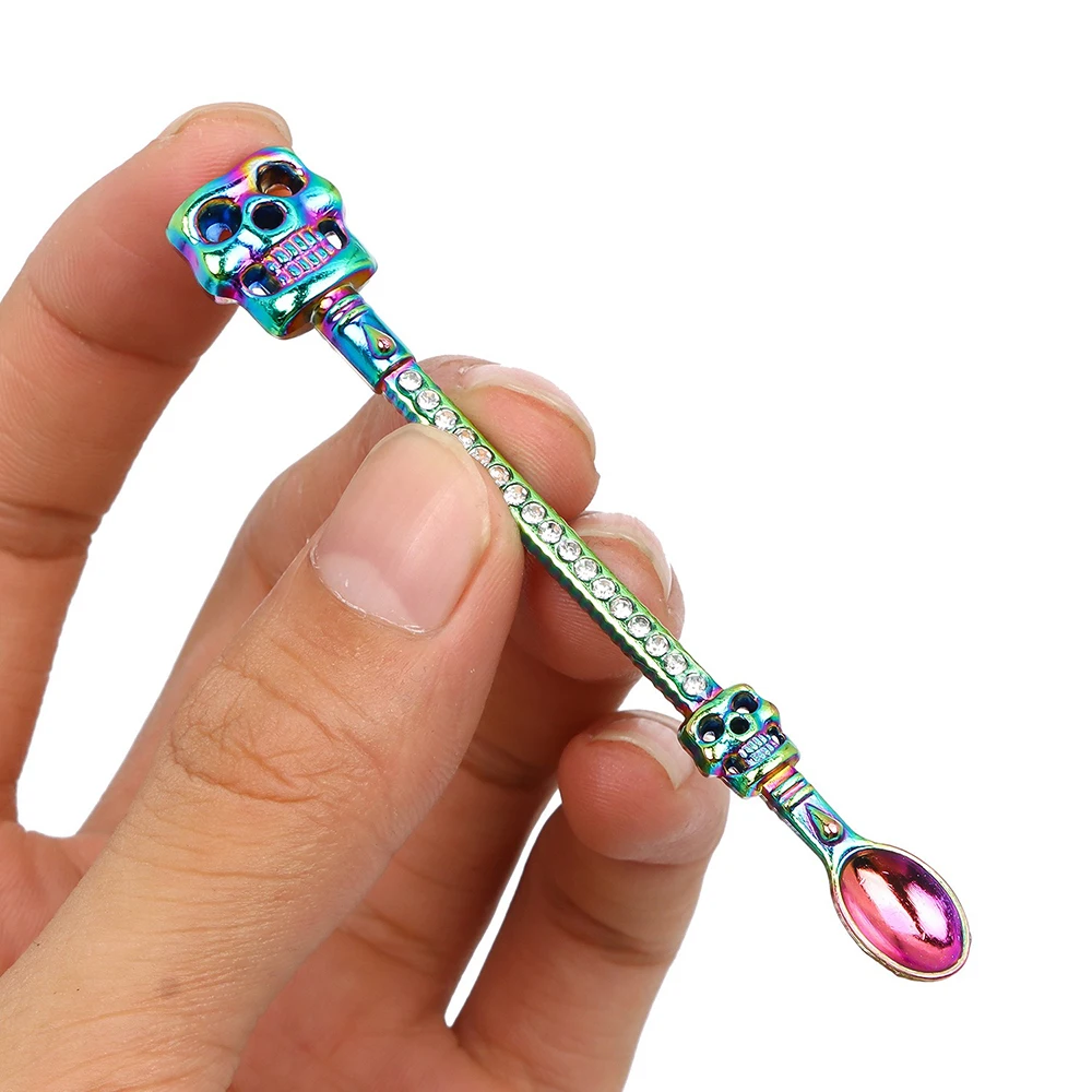 Diamond Metal Spoon Small Shovel 91mm Skull Shaped Ghost Head for Spice Food Powder Measuring Kitchen Halloween Dessert Coffee