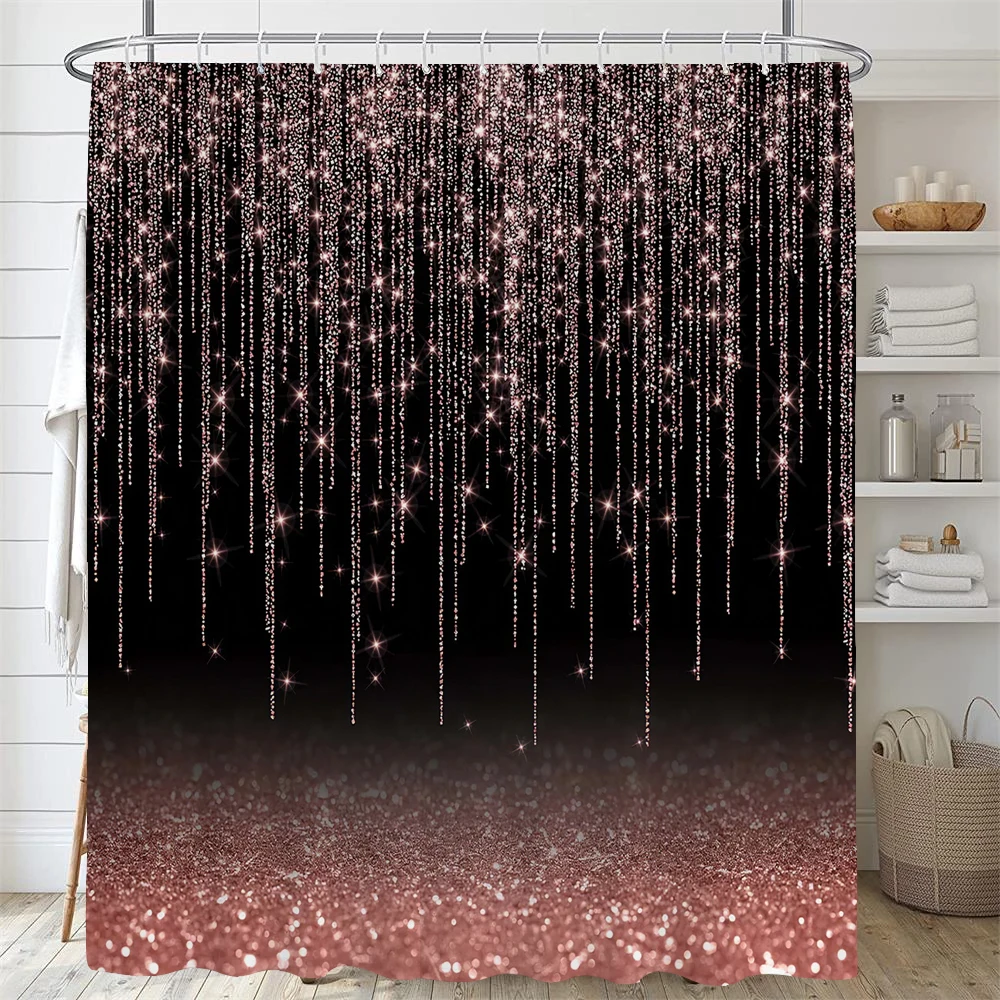 Pink and Gold Star Glitters Shower Curtain Abstract Art Modern Bathroom Curtains Geometric Pattern Bath Curtain Bathroom Decor