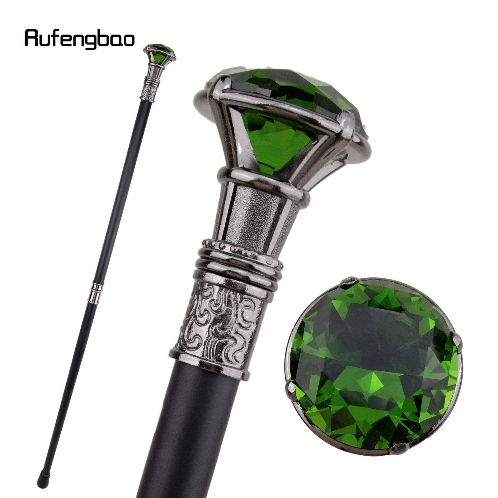 

Green Diamond Type Silver Walking Cane Fashion Decorative Walking Stick Gentleman Elegant Cosplay Cane Knob Crosier 93cm