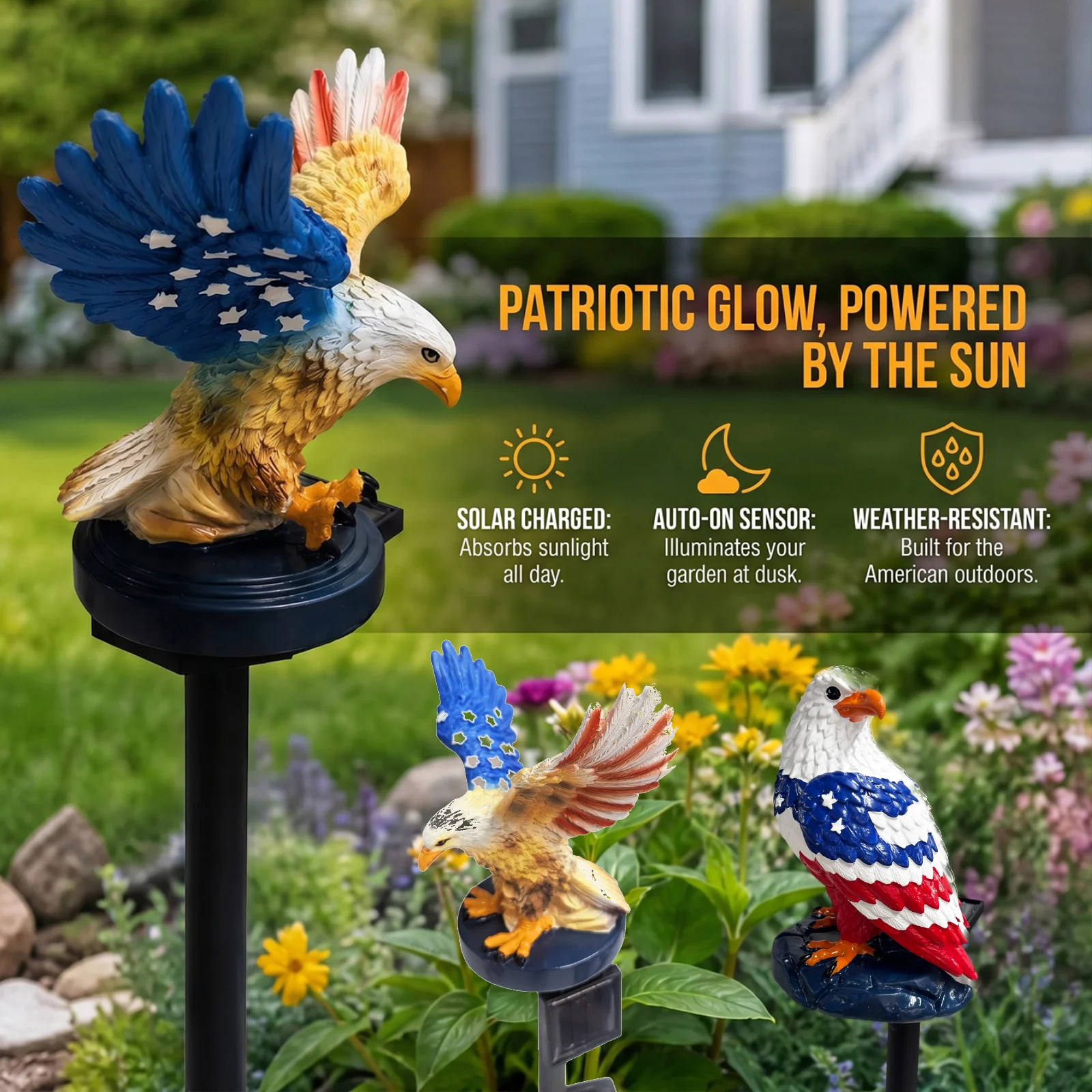 Eagle Solar Lights Waterproof Decorative American Bald Eagle Solar Garden Lights 4th of July Figurine Stake Lights for Yard Lawn