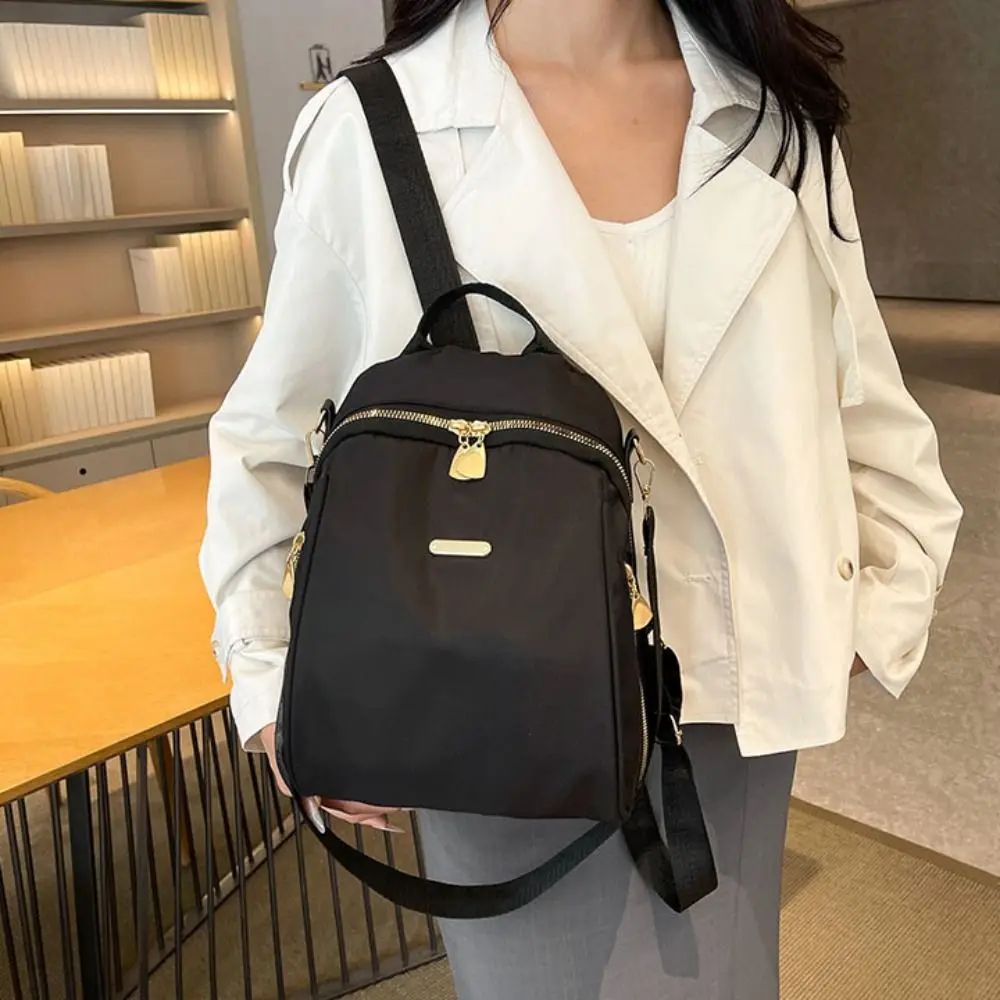 

Korean Style Multi-functional Nylon Backpack Simple Small Black Shoulder Bag Handbag Travel Retro Backpack Girls