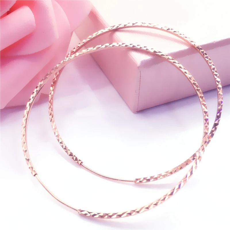 585 purple gold plated 14K rose gold simple shiny hoop earrings for women exaggerated punk style fashion party jewelry gift