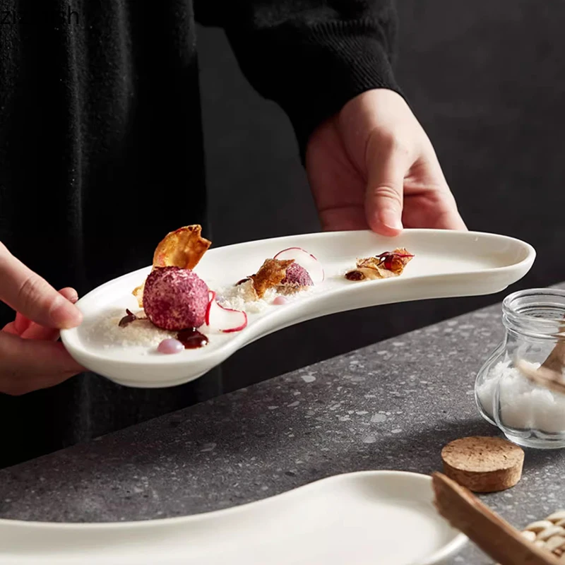 طبق من البورسلين الأبيض طبق تقديم من السيراميك طبق السوشي الحلوى طبق للوجبات الخفيفة ديم سوم طبق المطبخ الجزيئي مطعم أدوات المائدة #3
