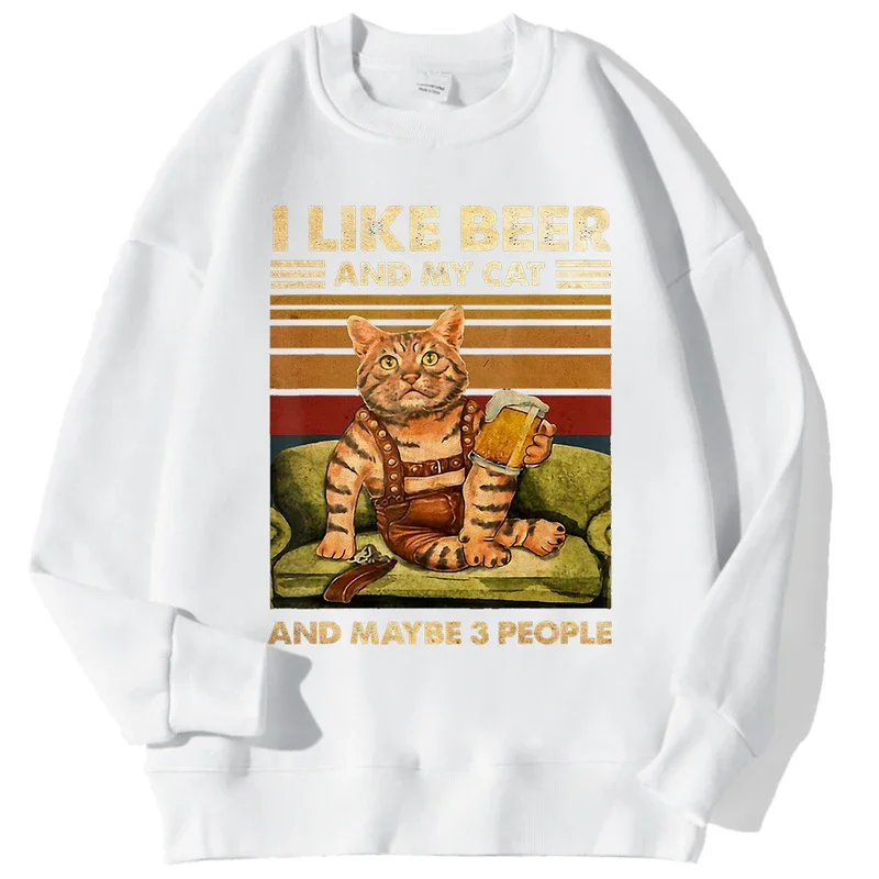 

The Cat Sits On The Sofa Drinking Beer Sweatshirt Mens Autumn Soft Hoodies Simple Warm Casual Hoodie Street Oversize Tops