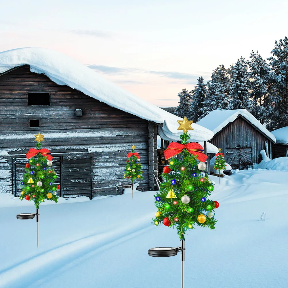 Piquet de jardin de sapin de Noël solaire étanche, lumières de paysage, extérieur, décoration de Noël, 2 pièces