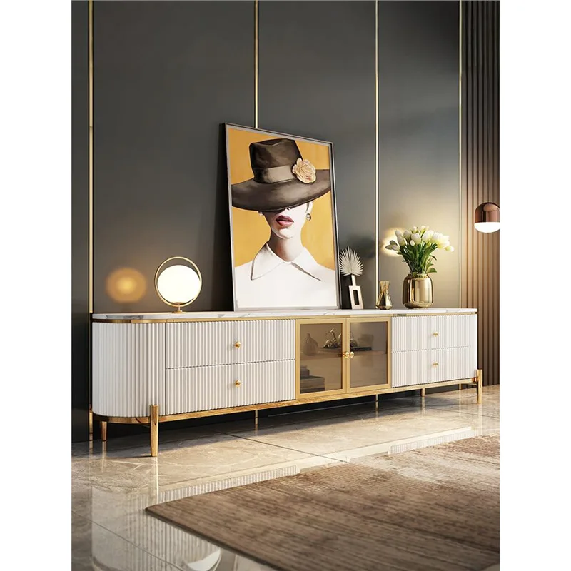 Rock slab light luxury coffee table TV cabinet high-end living room small apartment post-modern simple bedroom white glass door