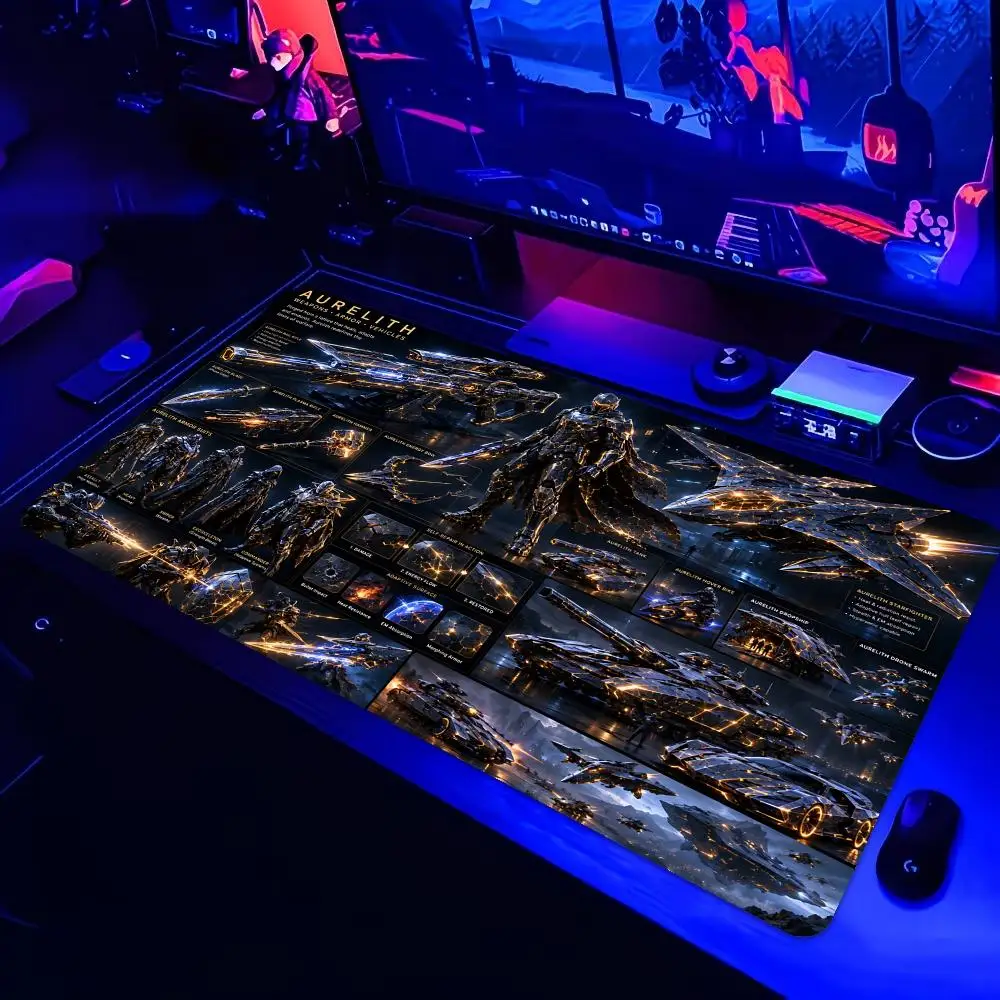 Sci-Fi Mech Armor Mecha Blueprint XXL Deskmat Futuristic Rifle Spaceship Large Non-Slip Rubber Keyboard Gaming Office Mouse Pad