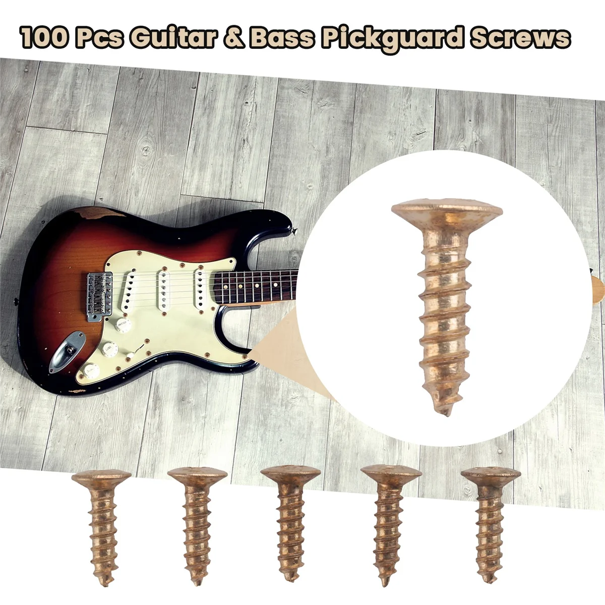 100 Pcs Guitar & Bass Pickguard Screws for Strat & Tele,Gold