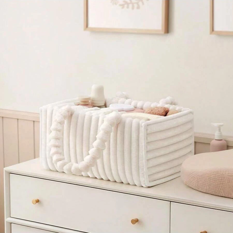 Organizador de Pañales de Franela, Cesta de Almacenamiento Acogedora para Guardería, Regalo para Baby Shower, Artículos Esenciales para Recién Nacidos, Color Crema Beige