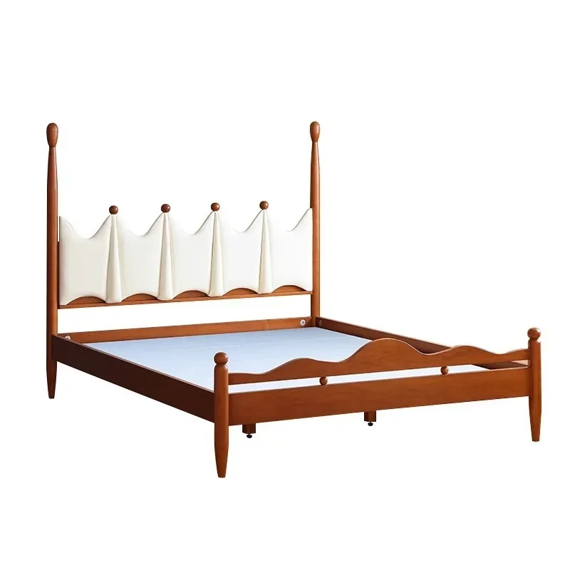 

Solid wood children's bed Nordic retro technology leather leather soft bag bed