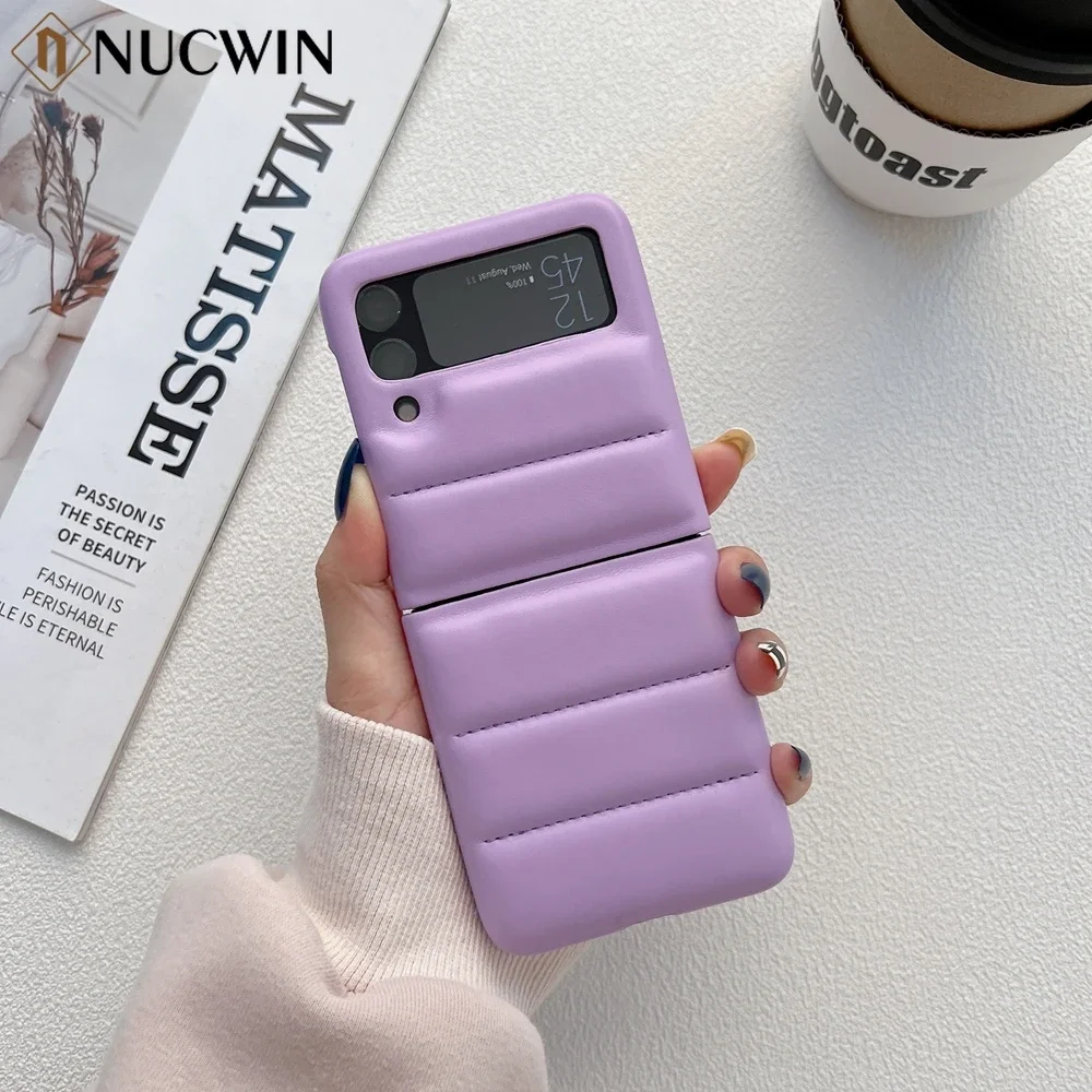 Fashion Brand Down Jacket Leather Case For Samsung Galaxy Z Flip 6 5 4 3 Z Flip6 Flip5 Flip4 Soft Silicone Shockproof Back Cover