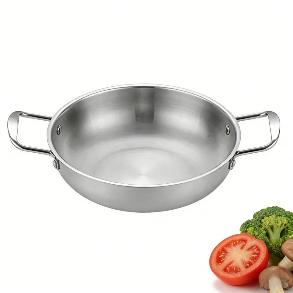 Olla para Ramen de Acero Inoxidable, Cacerola con Asa para Cocina Casera, Paella, Arroz con Mariscos, Platos para Picnic y Aperitivos