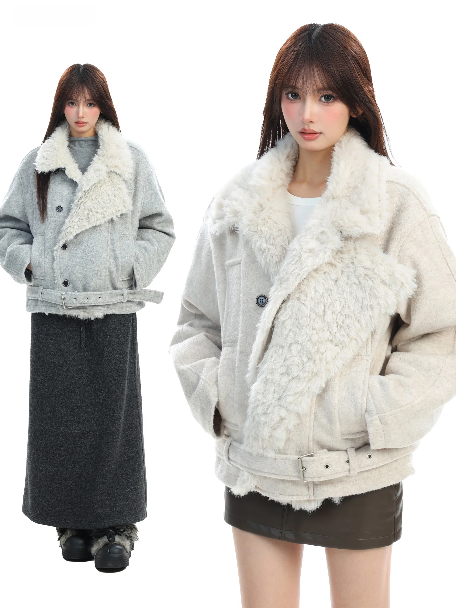 

Женское зимнее утепленное пальто с двубортной застежкой, шерстяным воротником, из смесовой шерстяной ткани, свободного кроя, для повседневной носки