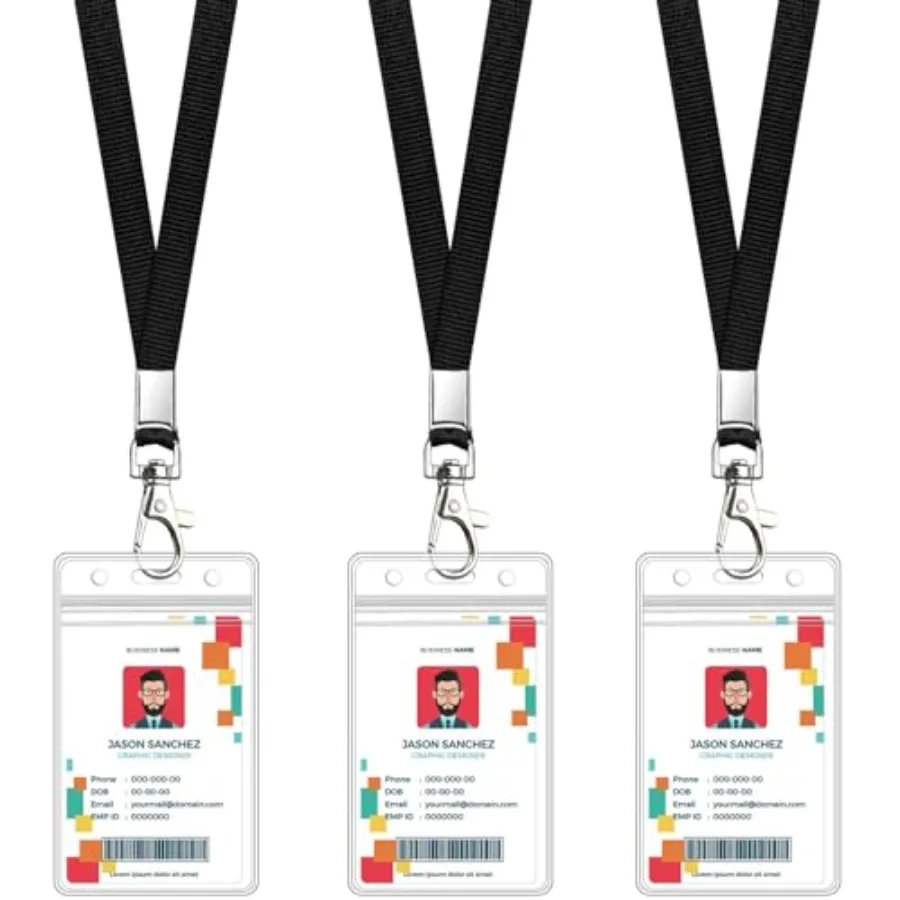 

3 Pack Clear ID Badge Holder with Lanyard Black Neck Lanyards with Vertical Waterproof ID Badge Holder for Office School Travel