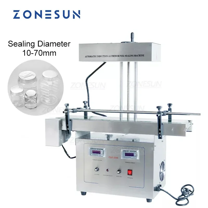 ZONESUN ZS-FK1300 Automatic Continuous Aluminum Foil Bottle Sealing Machine High Speed Vial Cap Sealer 10-70mm