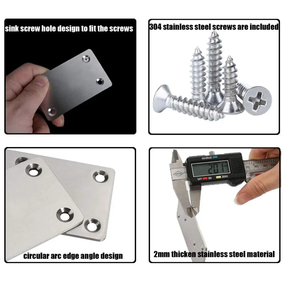 1/4Pcs Durable Stainless Steel Stainless Steel Angle Code Silver 1.5mm/0.06'' Iron Plate Repair Angle Code Quick Links Chair