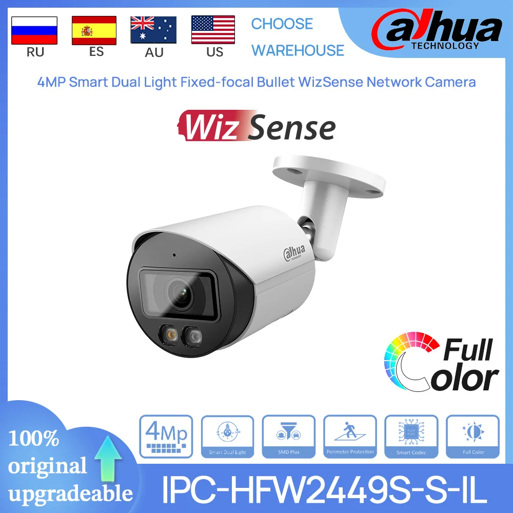 

Dahua Original IPC-HFW2449S-S-IL 4 MP Smart Dual Light Fixed-focal Bullet WizSense POE Network IP Camera Intrusion Tripwire IP67