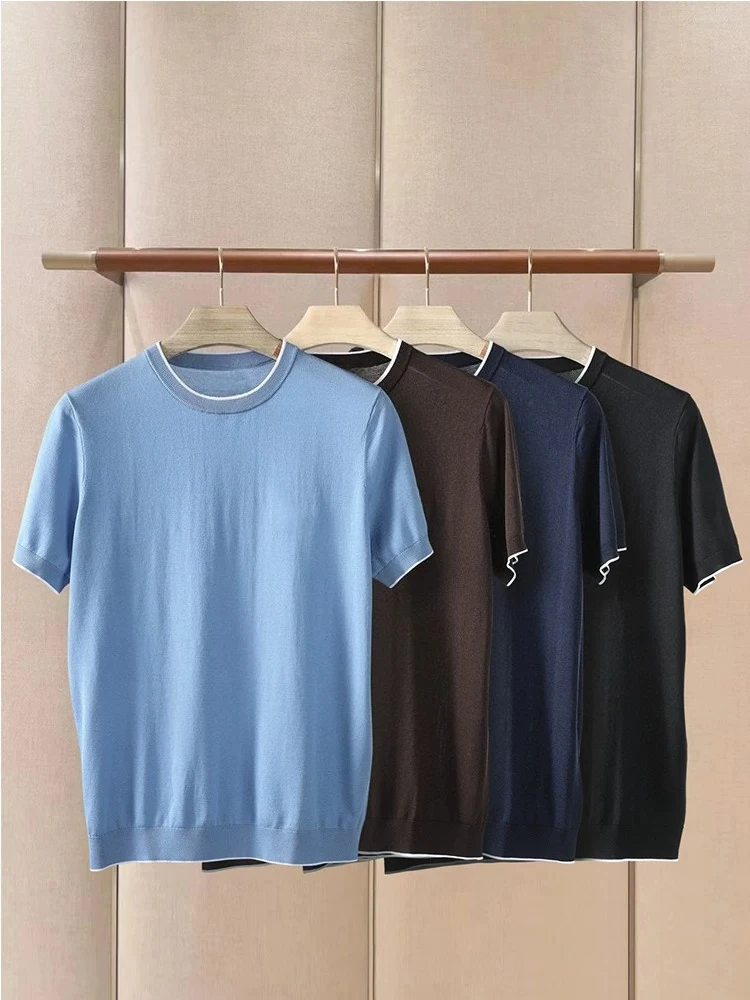 

Итальянская летняя новинка: дышащая повседневная футболка из хлопковой пряжи в стиле old money, вязаная, с коротким рукавом.