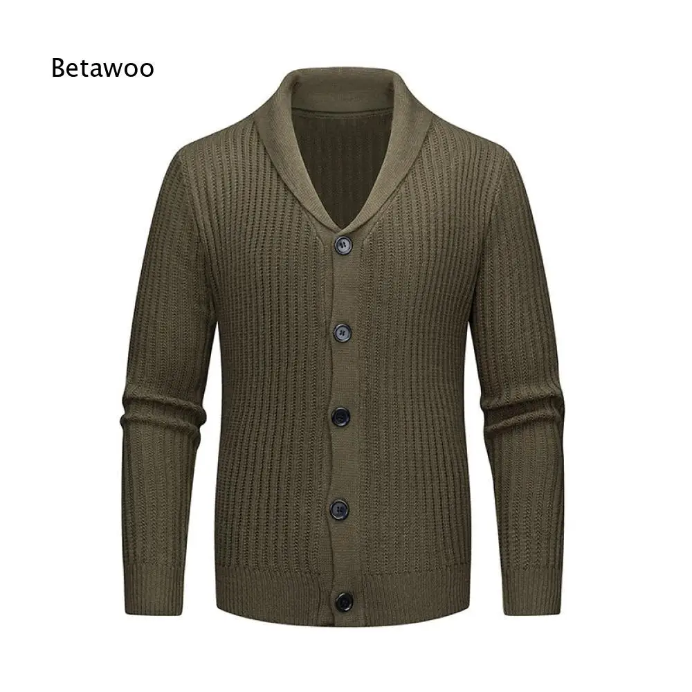 Ribbed Knit Button Cardigan For Men Shawl Collar Long Sleeve Solid Knit Coat Designed For Fall Winter Street And Home Wear