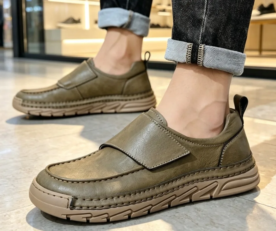 Genuine leather slip-on business casual shoes for men, durable soft sole versatile sport trainers, comfort workplace.