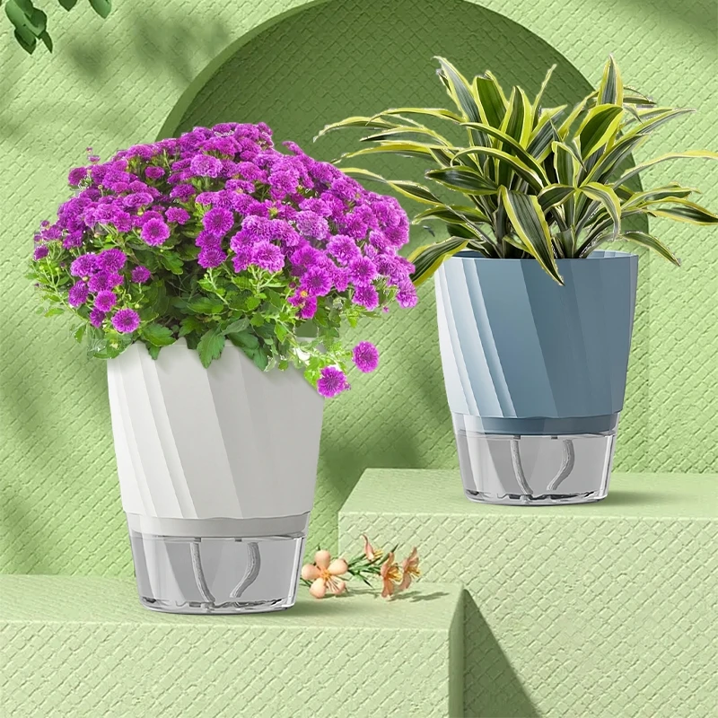 Lazy Self-Absorbent Water Flower Pots Transparent Double Layer Flowerpot Succulent Hydroponic Flowerpot Home Garden Decor