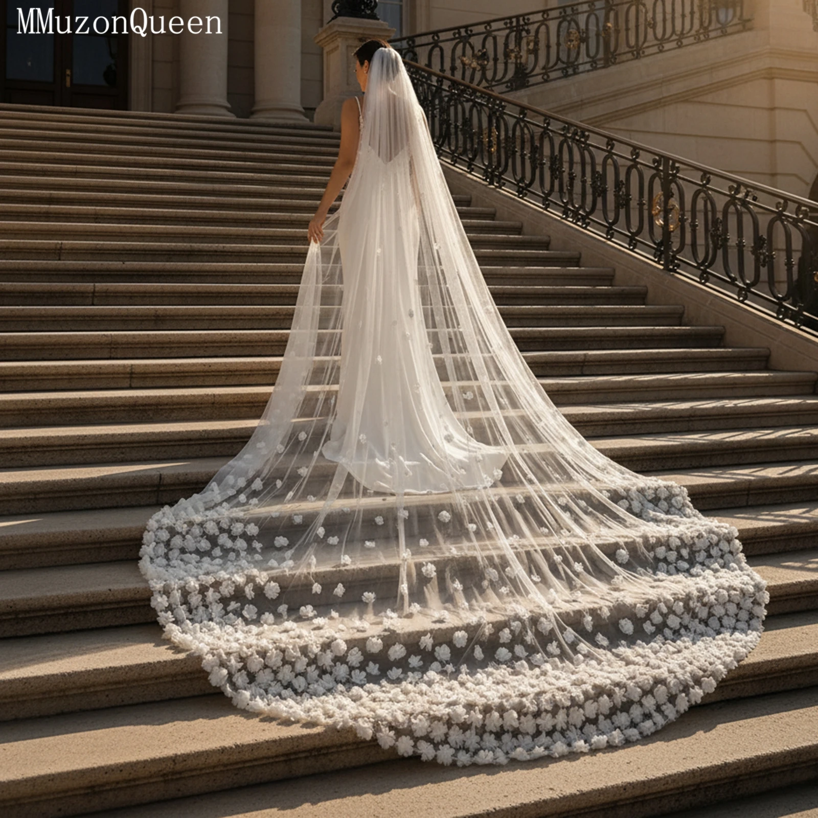 TOPQUEEN Velo De Novias 3d Flower Ultra Long Royal Wedding Veil Cathedral Length 1 Floor Velos De Novia Wedding Accessories V93