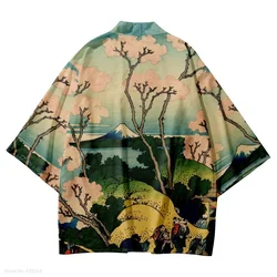 Streetwear Japanese Mount Fujii Print Shirts Summer Beach Yukata Cardigan Women Kimono 2024 Fashion Traditional Blouse Haori