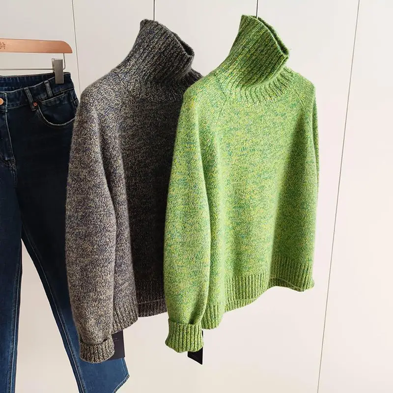 

Thiened Camere Long Sve Knitted Sweater High Collar Flower Pattern All Match Faionable Vintage Sle Streetwear