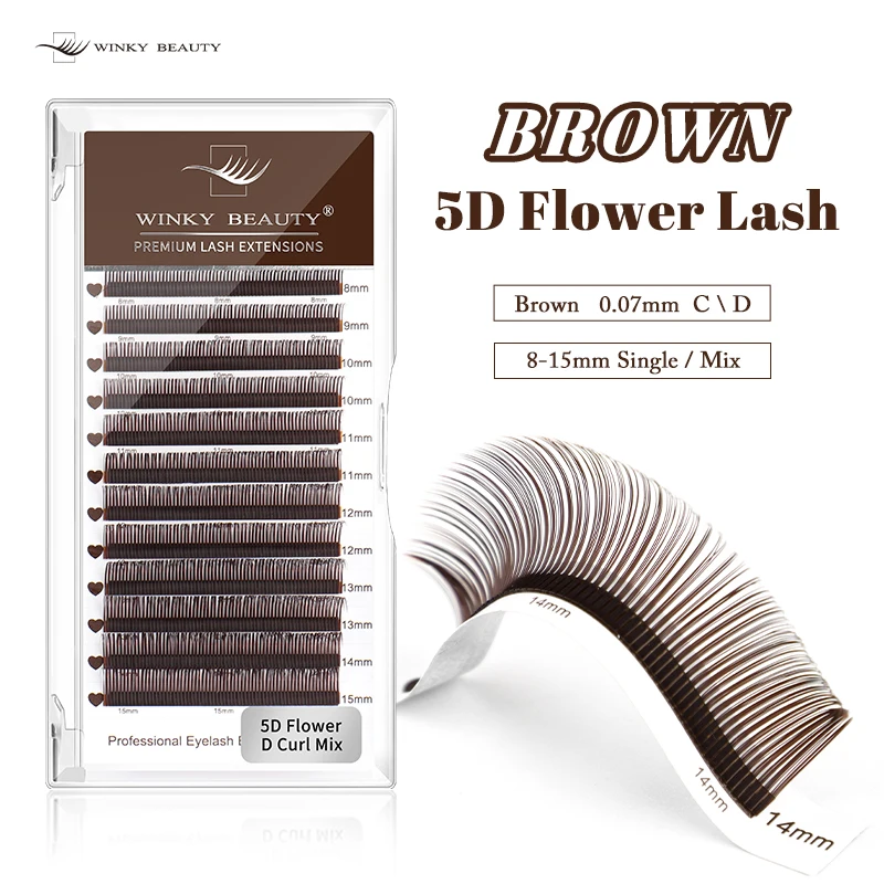 

winky beauty Brown Volume Soft 5D Flowering Natural Soft Individual Lashes Brown 5D Flower Wet Look Lash Extensions