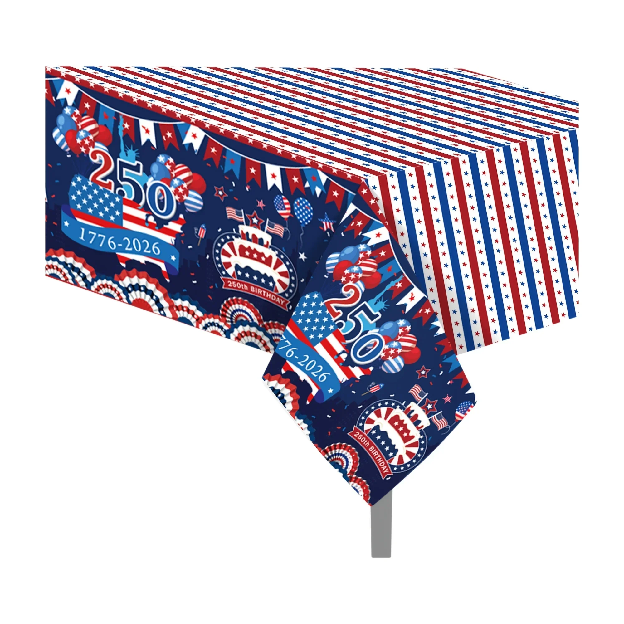 One piece of patriotic disposable tablecloth, red, white and blue star-striped plastic table coverxzj