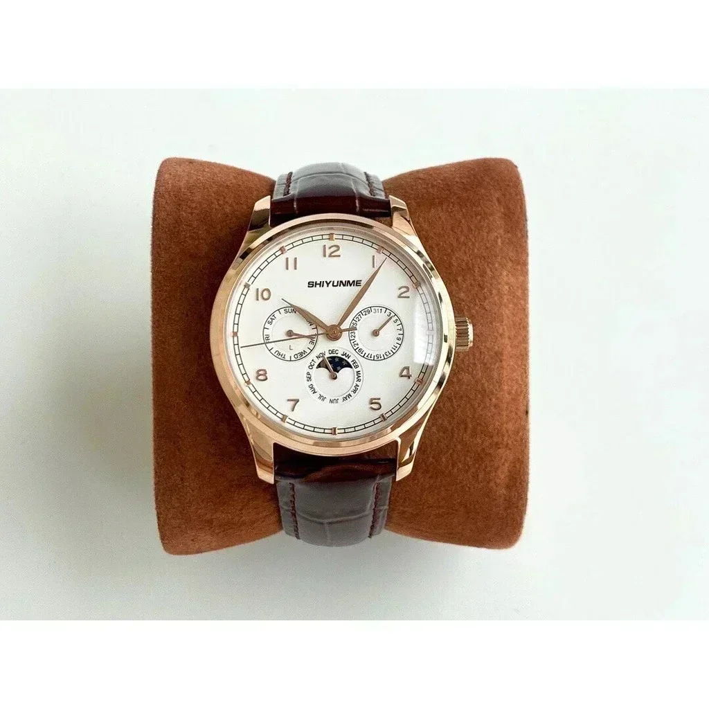 Магазин A333 Автоматические механические часы Высококачественные спортивные ручные мужские часы Розовое золото Синий Белый циферблат Кожаный ремешок