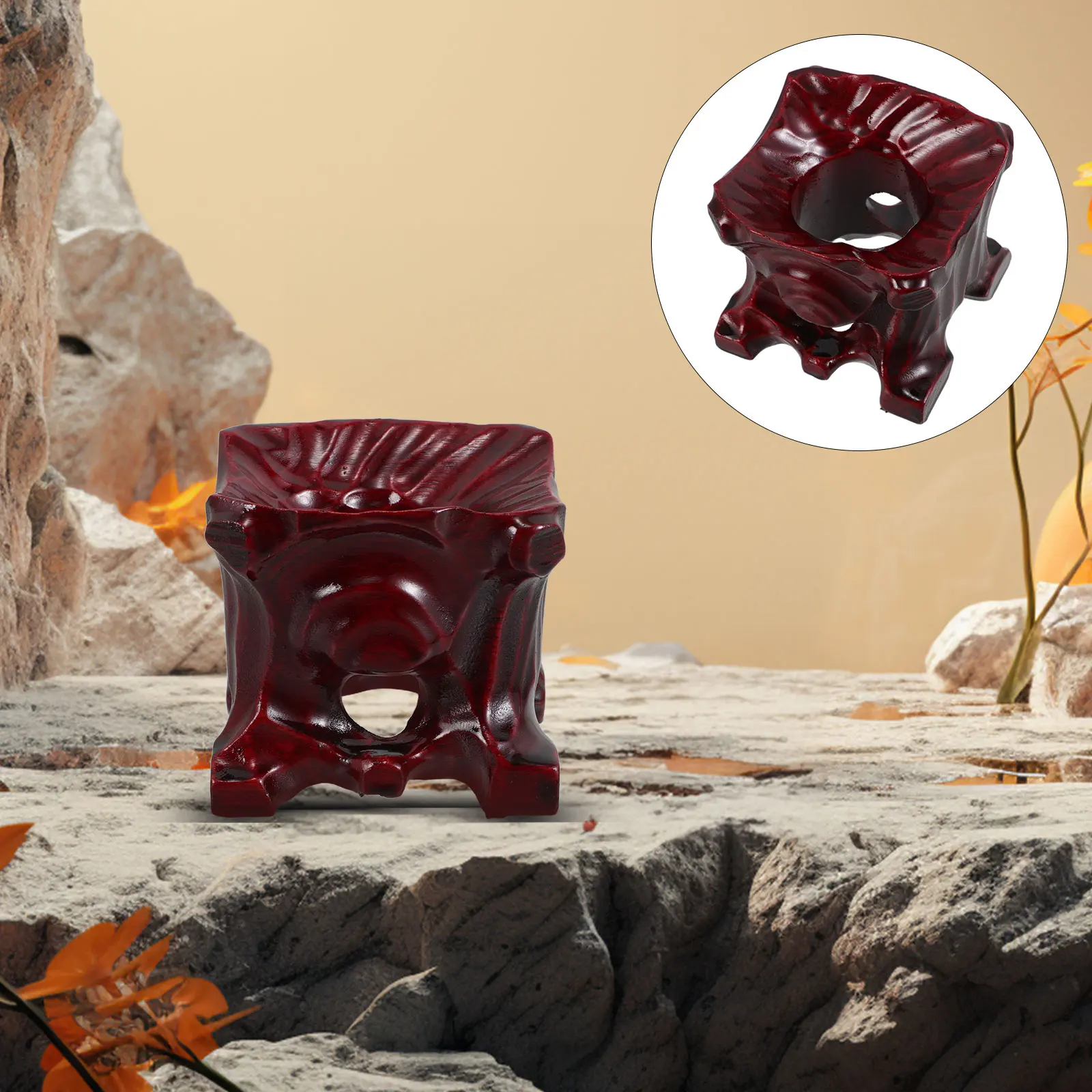 

Solid Wood Base Crystal Sphere Stand Wooden Brown Chinese Style Display Pedestal