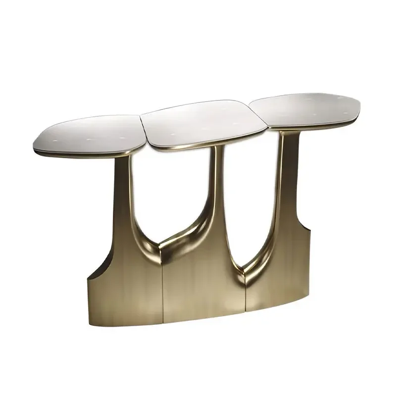Light luxury modern stainless steel porch table villa model room entry against the wall Italian simple creative porch table