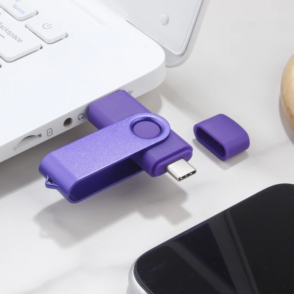 TYPE-C USB 2.0 Flash Drive 128GB Pen Drive 64GB Gratis Gantungan Kunci Stik Memori Hadiah Bisnis Kreatif Flashdisk Merah Dapat Diputar Cle