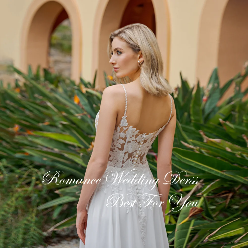 Clássico laço appliqued a linha vestido de casamento barco-pescoço cintas de espaguete sem costas plissado sem mangas vestidos de novia personalizado