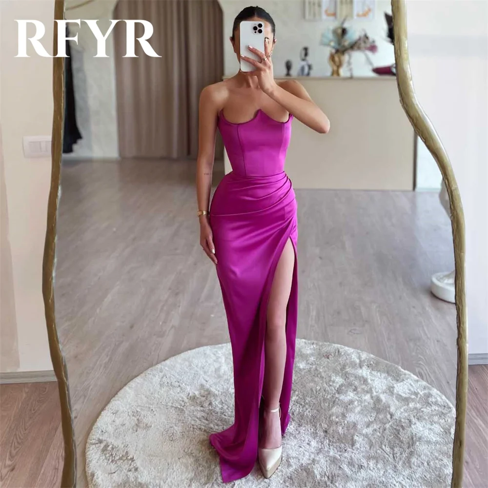 

RFYR Purple Prom Dresses Sweetheart Trumpet Evening Dresses Sleeveless Split Satin Party Dresses with Pleats Vestidos De Noche