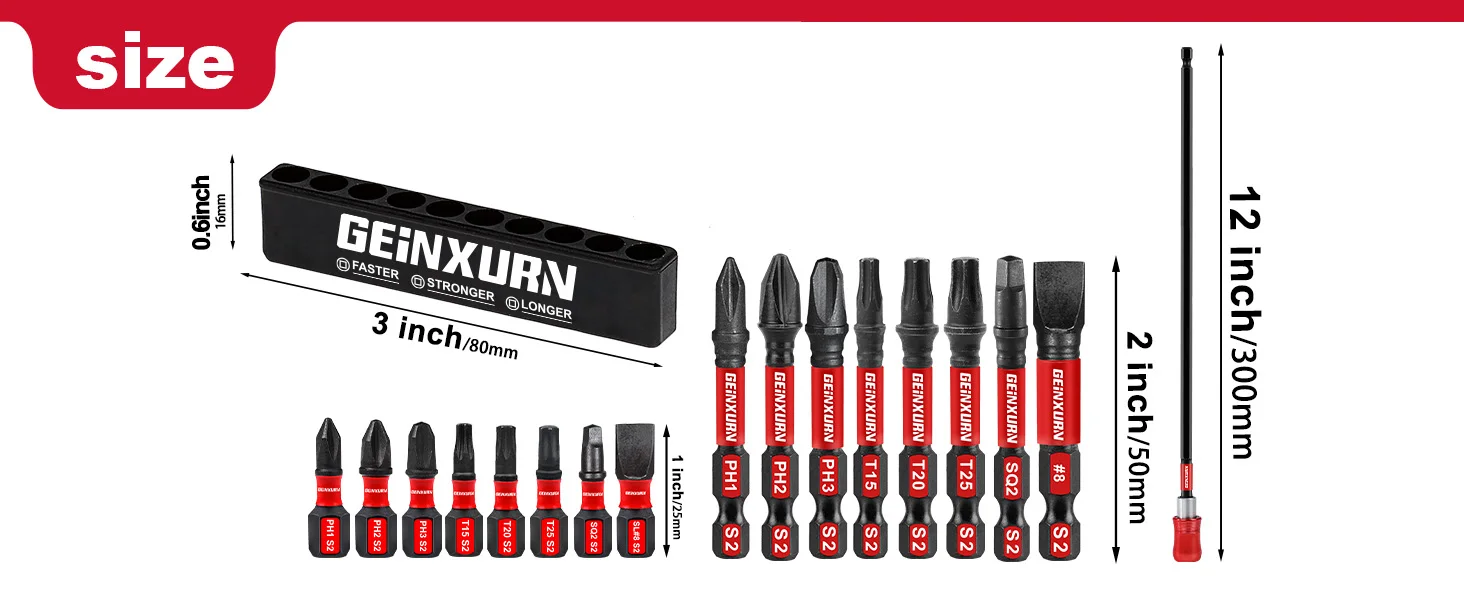 Geinxurn 12 Inches Impact Screwdriver Bit Holders,Magnetic Extension Quick-Change Socket Drill Bit Holder with Screwdriver Bits – Detail 2