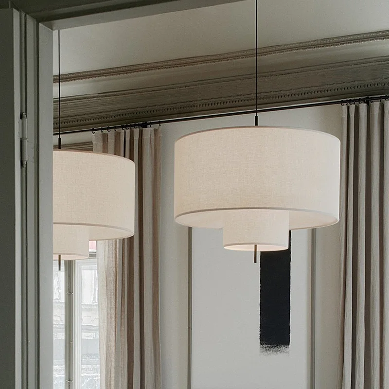 Linen Fabric Chandeliers Nordic Wabi-Sabi Style Bedroom Lamps LED Retro Medieval Living Room Dining Table Dining Room Chandelier