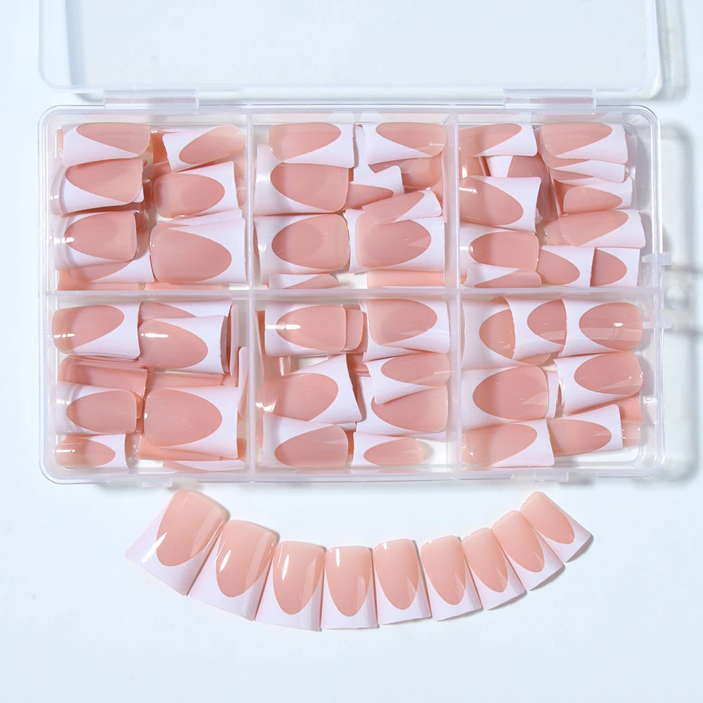 144 قطعة من أظافر البط بسيطة وكلاسيكية باللون الأبيض الفرنسي، قابلة للفصل وقابلة لإعادة الاستخدام على أظافر الأكريليك بما في ذلك مبرد أظافر واحد و