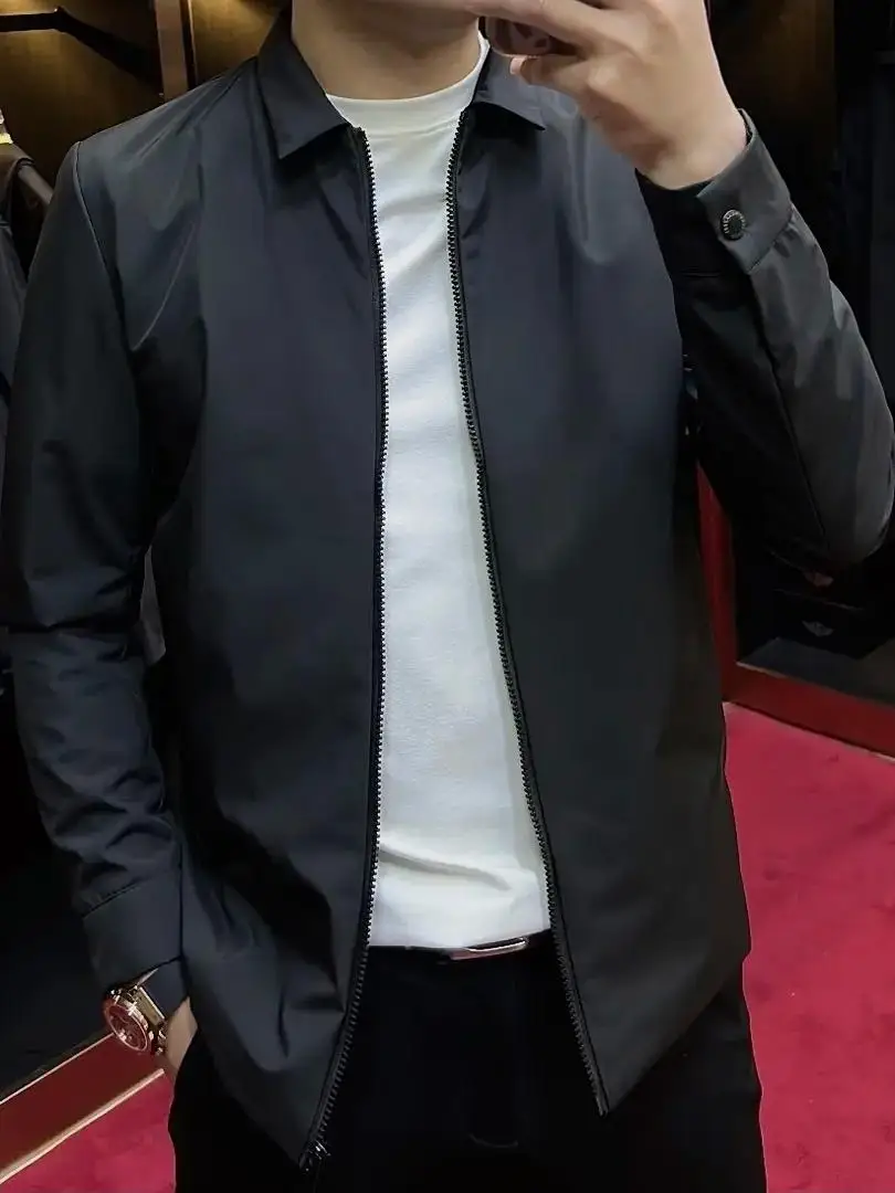 

Spring Autumn Men's Busin Casual Adstrative Jaet Slim Fit Collar Bla Adstrative Coat Luxury Lightweight Zipper