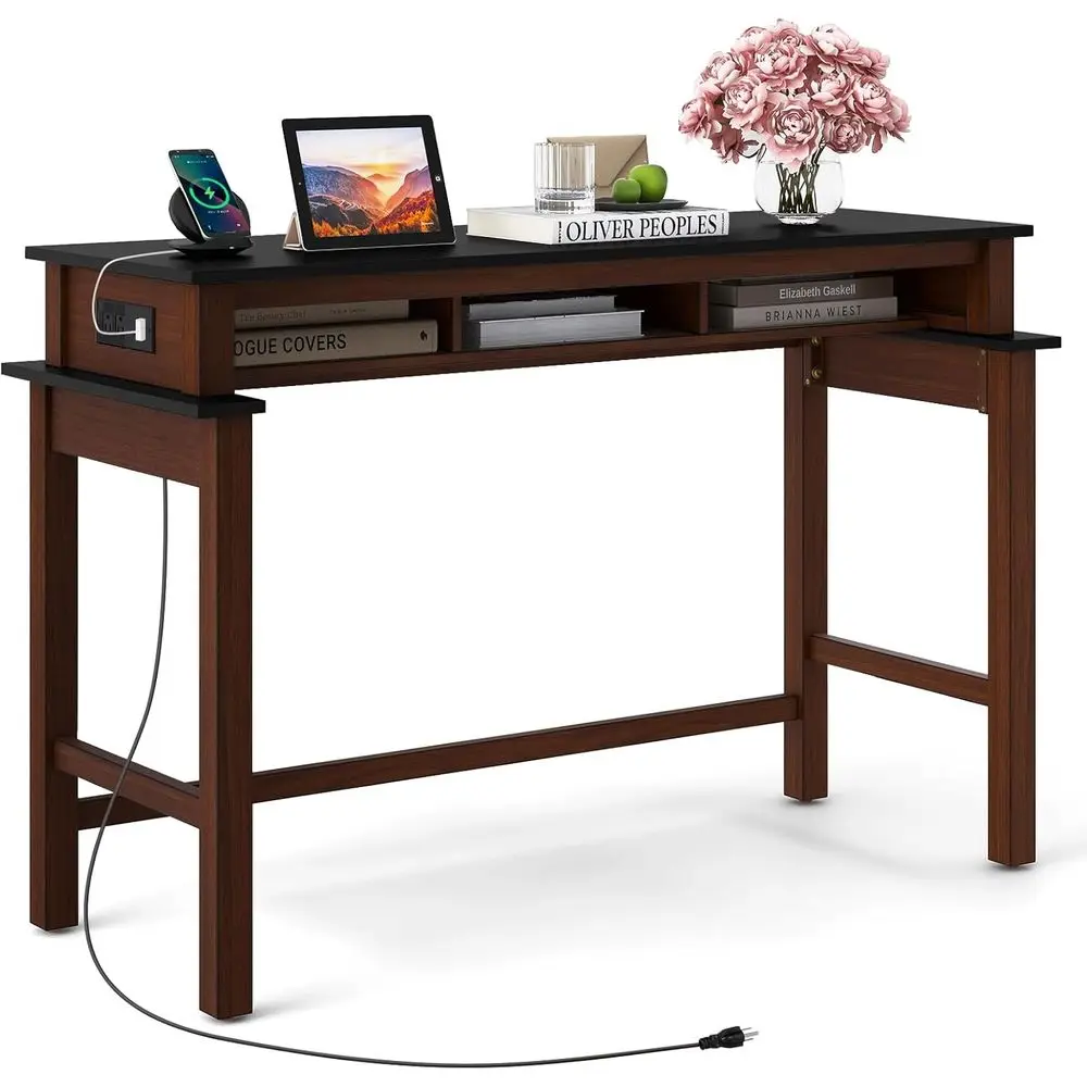 

Барный стол с зарядной станцией, стол-стойка высотой 36 дюймов с 3 отсеками для хранения, розетками, для гостиной или кухни