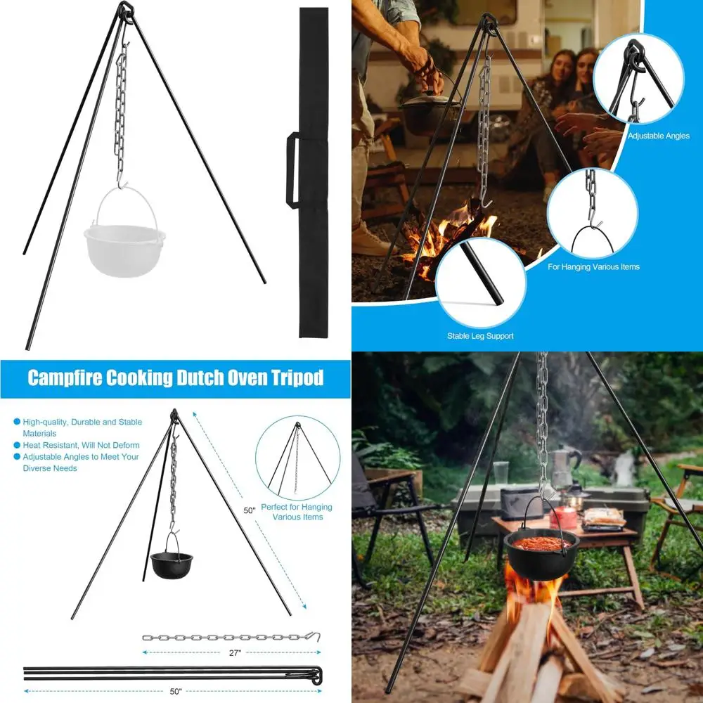 

Heavy-Duty Campfire Tripod for Dutch Oven Cooking, 50-Inch with Carry Case, Ideal for Outdoor Adventures and Backyard Campfires